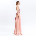 New Design Sexy Deep V Neck Dress Pink Backless Evening Dresses For Women